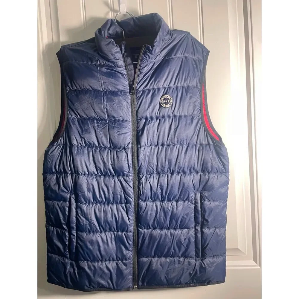 Abercrombie & Fitch Men's Blue Down Puffer Vest Size Medium Y2K